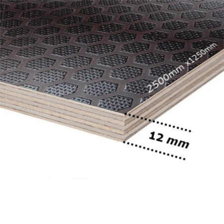 Protiskluzová překližka bříza 250 × 125 cm, tloušťka 12 mm, vzor hexagon