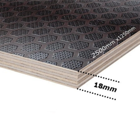 Protiskluzová překližka bříza 250 × 125 cm, tloušťka 18 mm, vzor hexagon